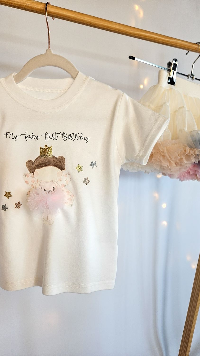 Personalised Fairy First Birthday T-Shirt – Custom 1st Birthday Outfit for Girls 