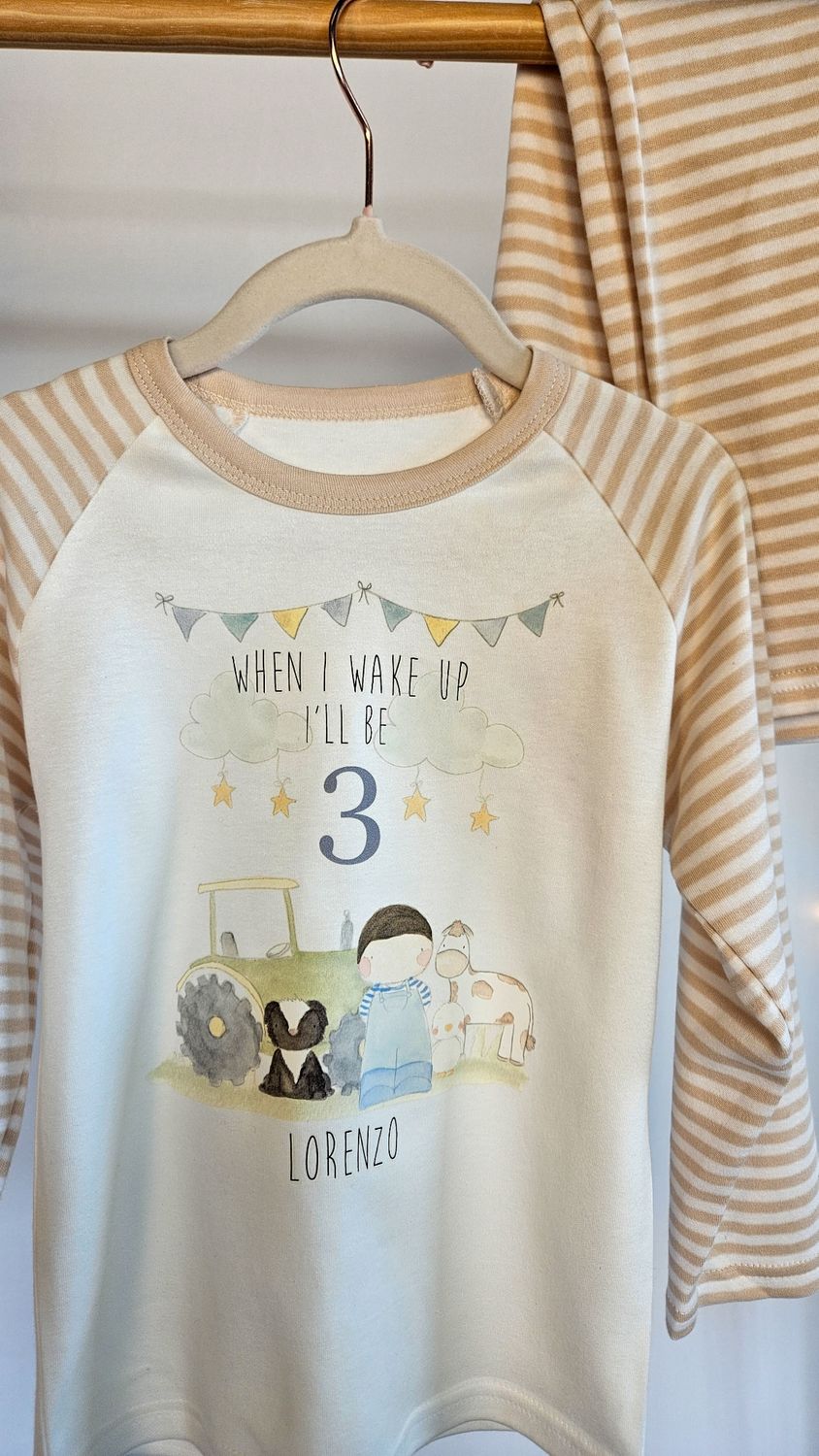 Personalised Boys Farm Birthday Pyjamas – Custom Tractor & Animal PJs for Toddlers