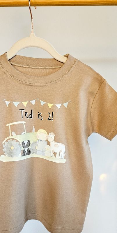Personalised Farm Birthday T-Shirt for Boys – Custom Tractor & Animal Tee 