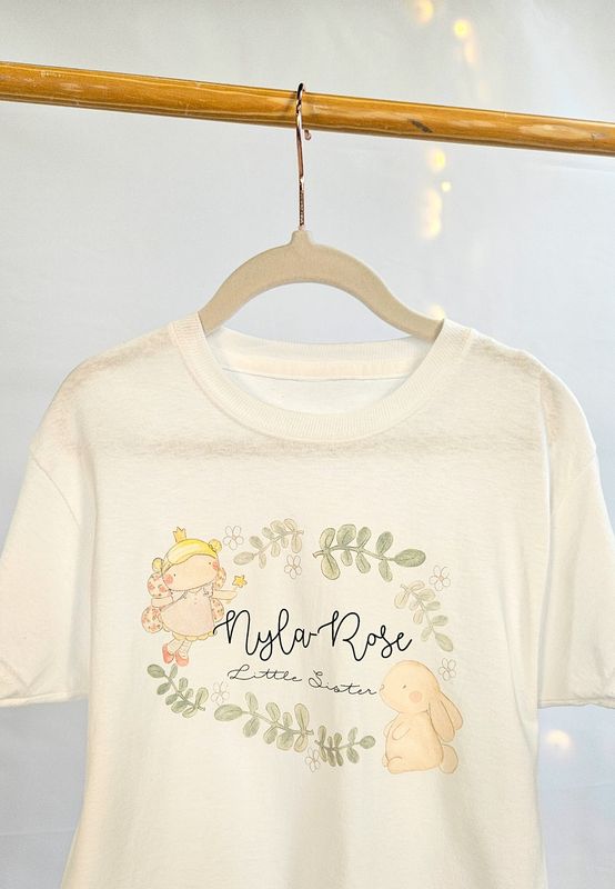 Personalised Sister T-Shirt – Fairy & Bunny Design | Custom Name Tee for Girls 