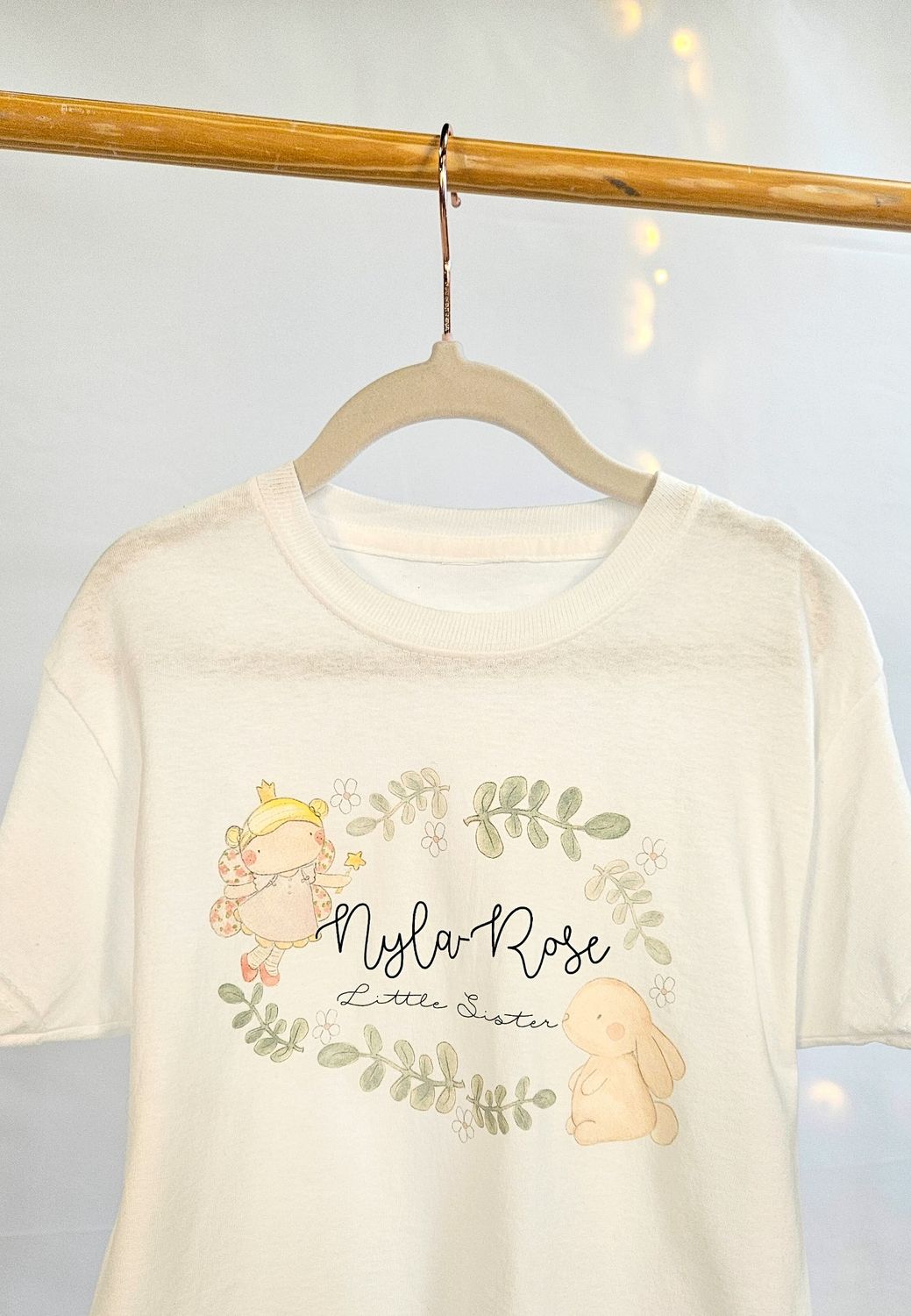 Personalised Sister T-Shirt – Fairy & Bunny Design | Custom Name Tee for Girls 