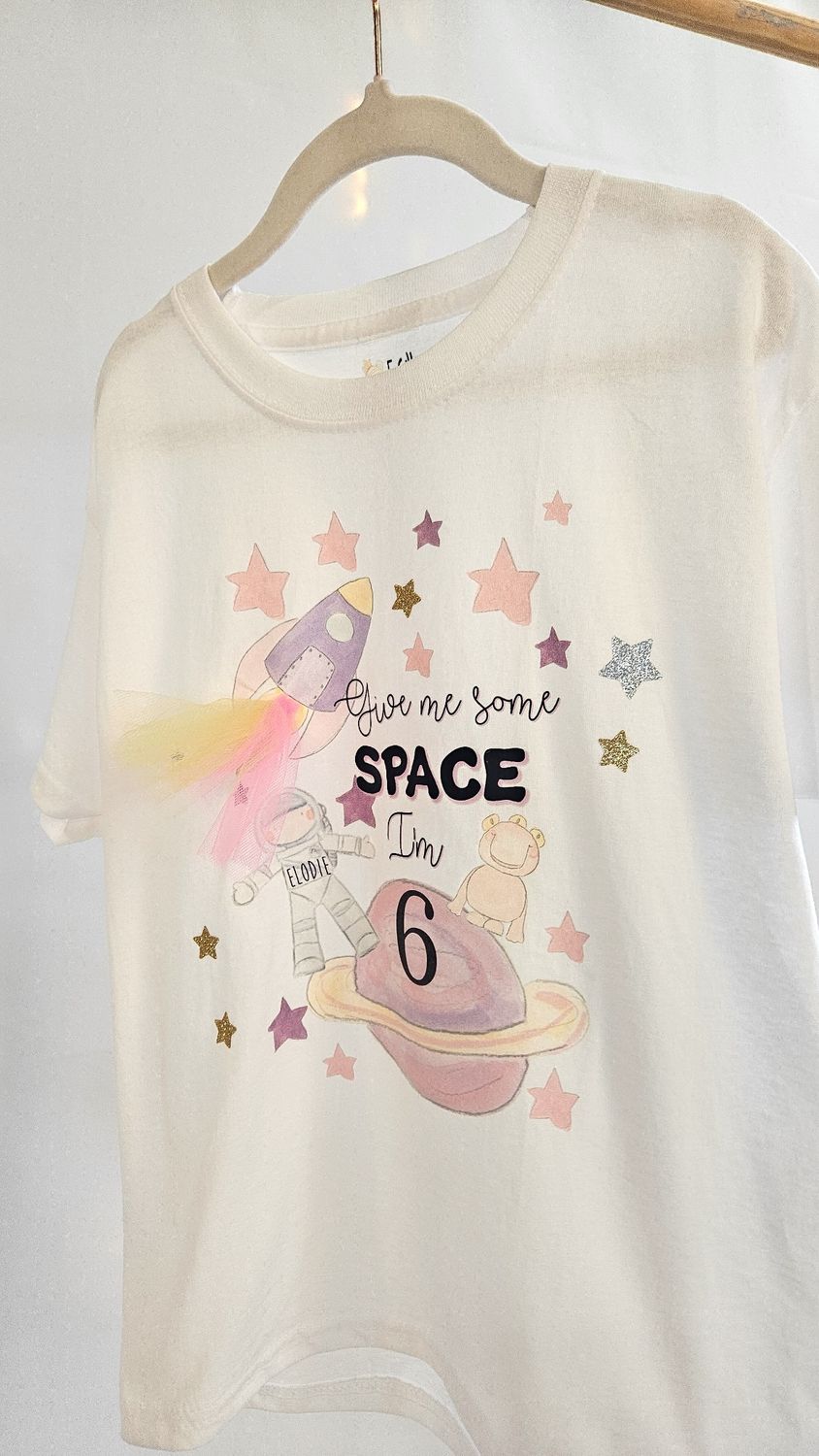 Personalised Space Birthday T-Shirt – Custom Name Rocket Tee for Boys & Girls 