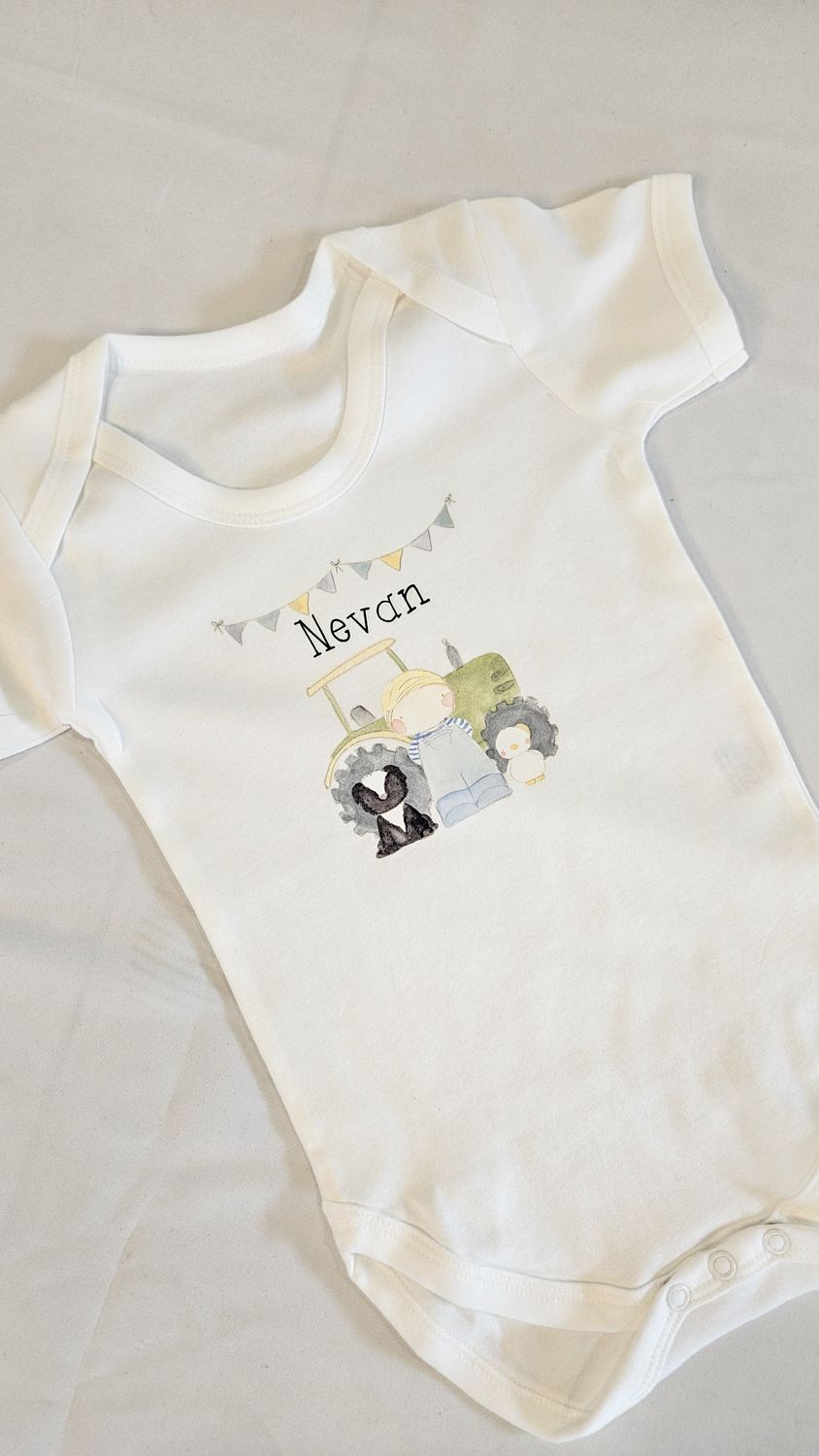 Personalised Farm Baby Vest – Custom Bodysuit with Name for Boys 