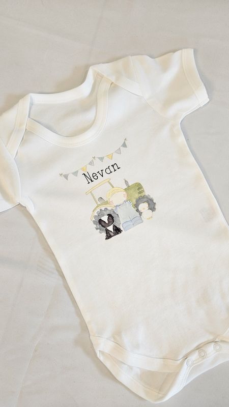 Personalised Farm Baby Vest – Custom Bodysuit with Name for Boys 