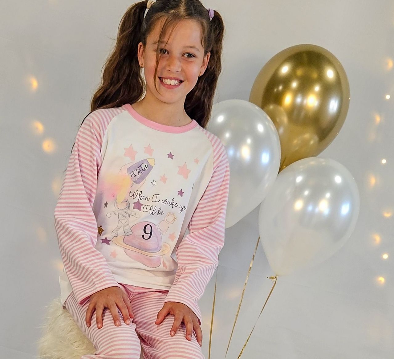 Personalised Girls’ Space Birthday Pyjamas – Custom Rocket PJs for Starry Dreamers 