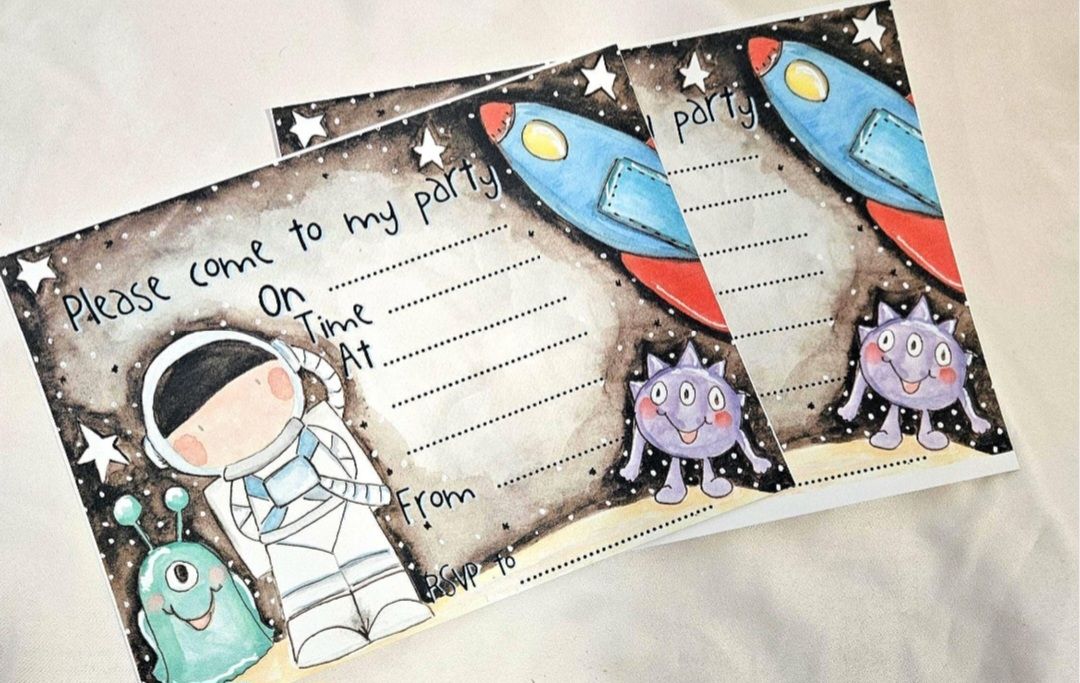 Space theme party invitations