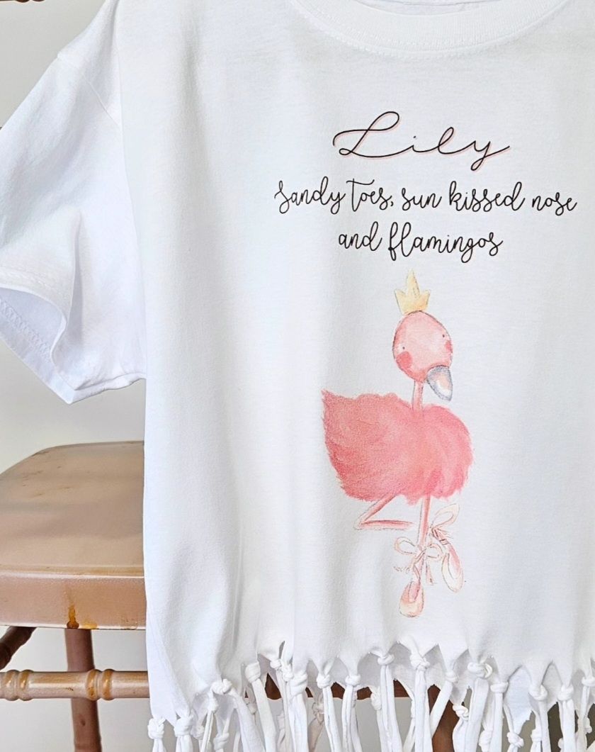 Personalised Flamingo tassle t shirt 