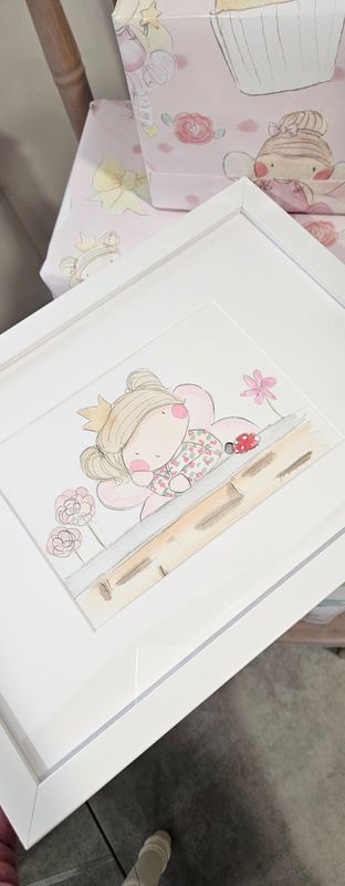 Girl with ladybird framed painting Girl with ladybird framed painting