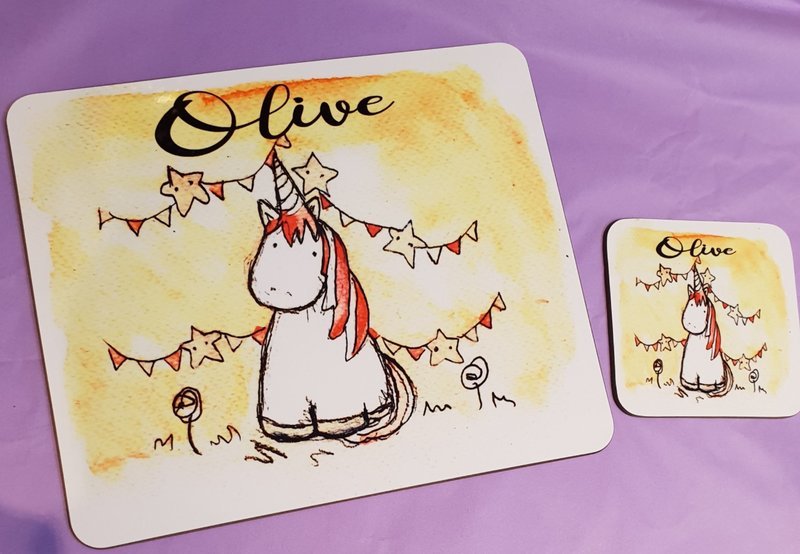 Unicorn placemat and coaster set
