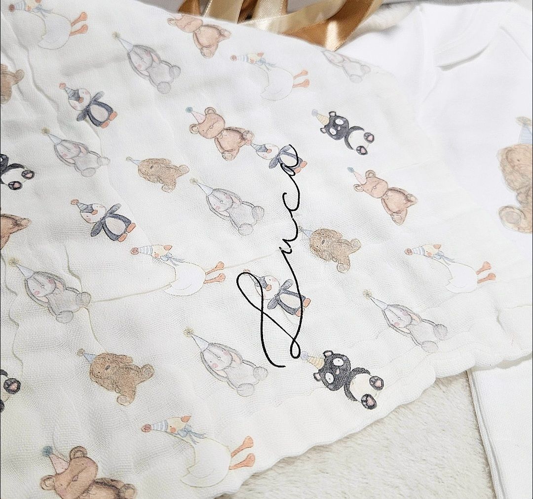 Teddy Themed Personalised Baby Muslin Square – Soft Cotton New Baby Gift Teddy Themed Personalised Baby Muslin Square – Soft Cotton New Baby Gift