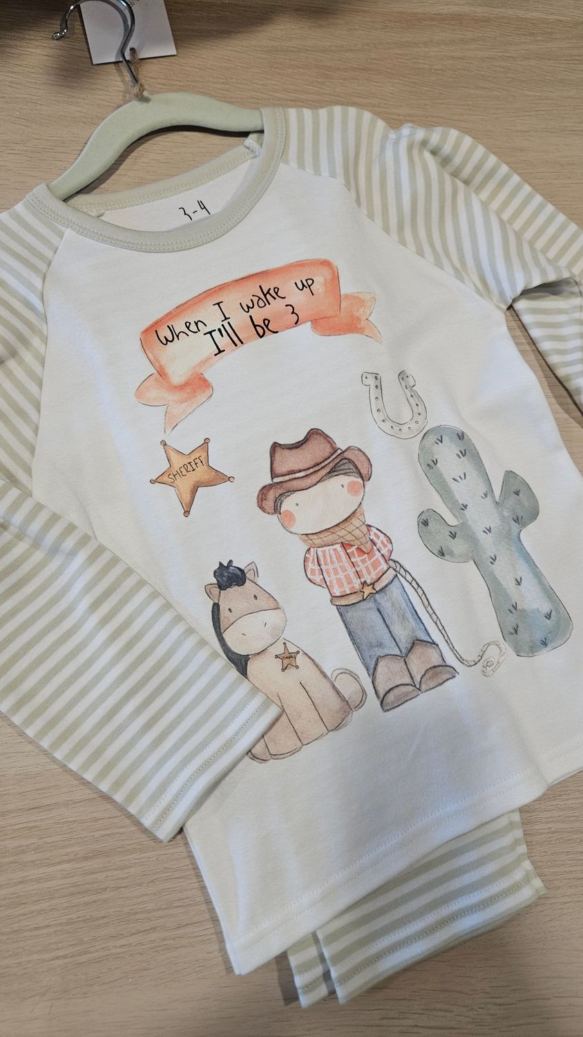 Cowboy I'll be 3 birthday pjs