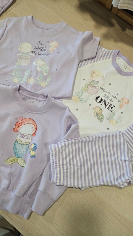 1 to 2 years mermaid bundle, tshirt, jumper and birthday pyjamas 1 to 2 years mermaid bundle, tshirt, jumper and birthday pyjamas