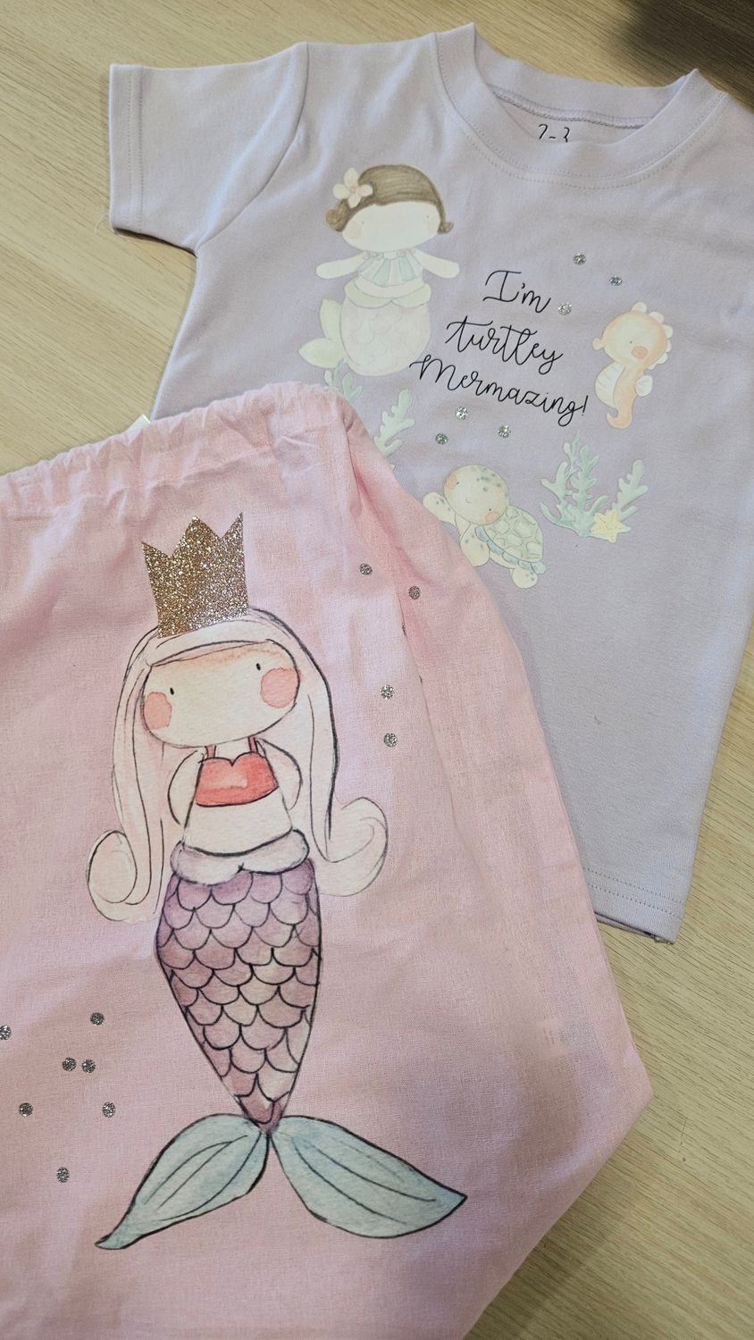 Mermaid 2 to 3 tshirt and drawstring bag
