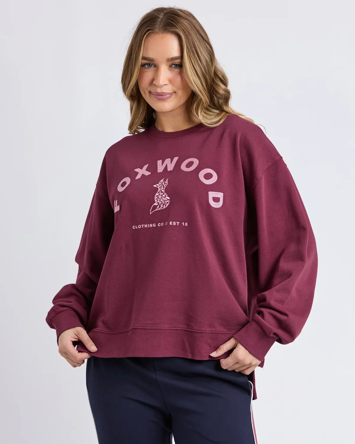 Effortless Contrast Crew, Colour: Wine, Size: 8