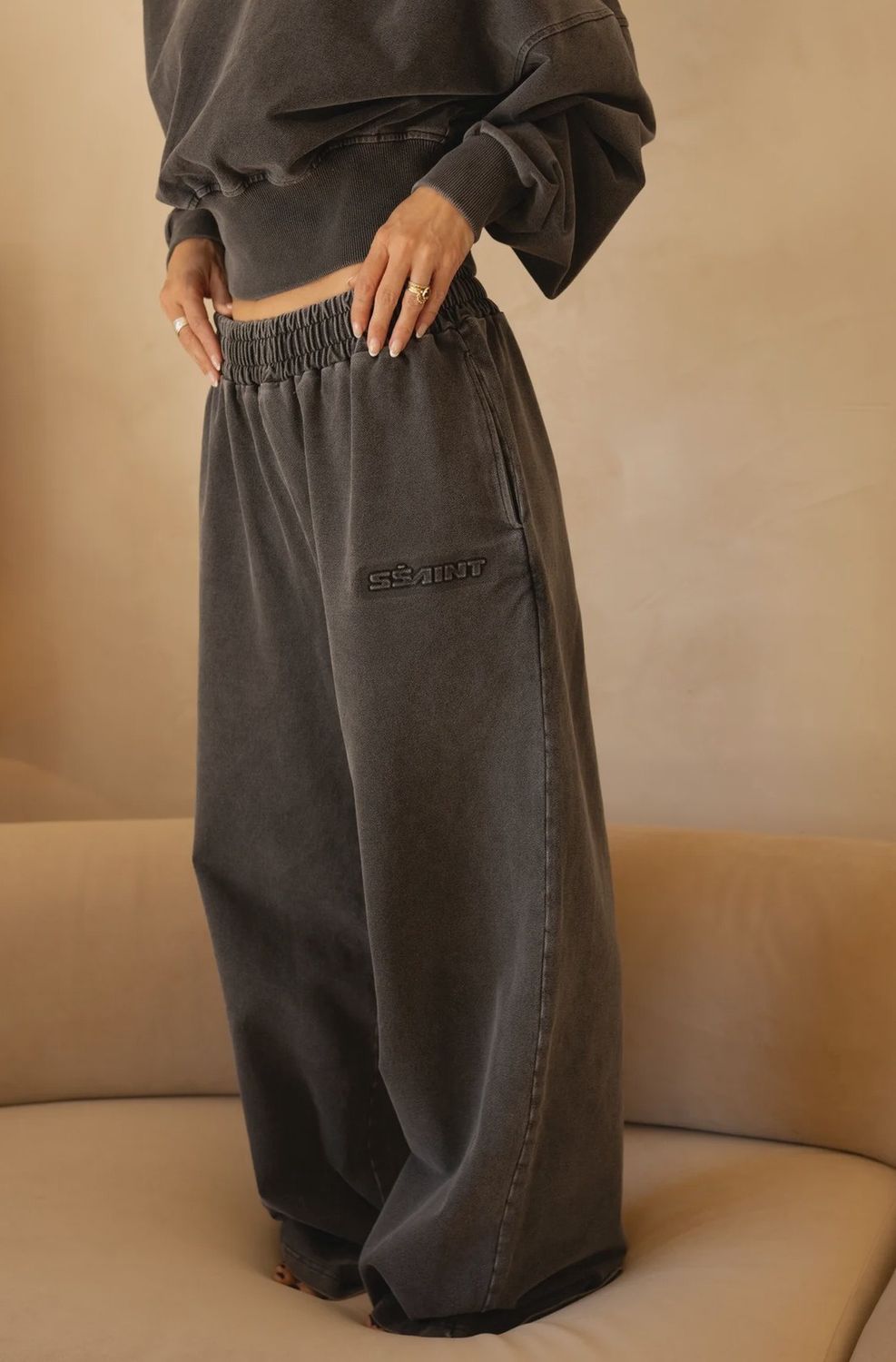 Acid Wash Trackpant, Colour: Charcoal, Size: XS/S