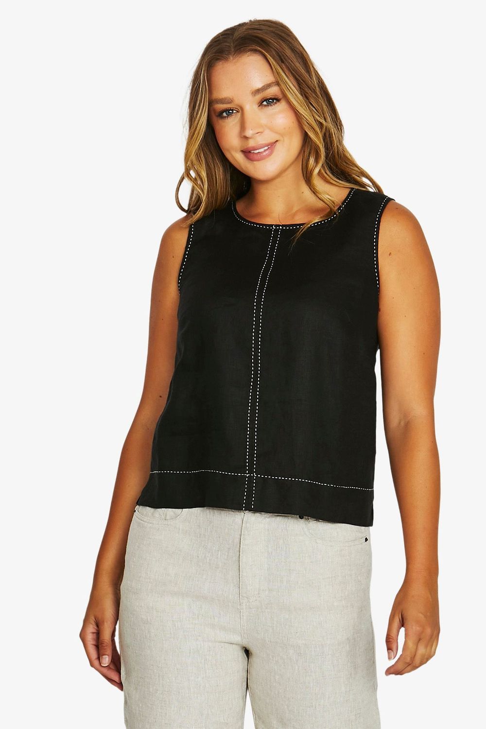 TACK STITCH TOP, Colour: BLACK, Size: 8