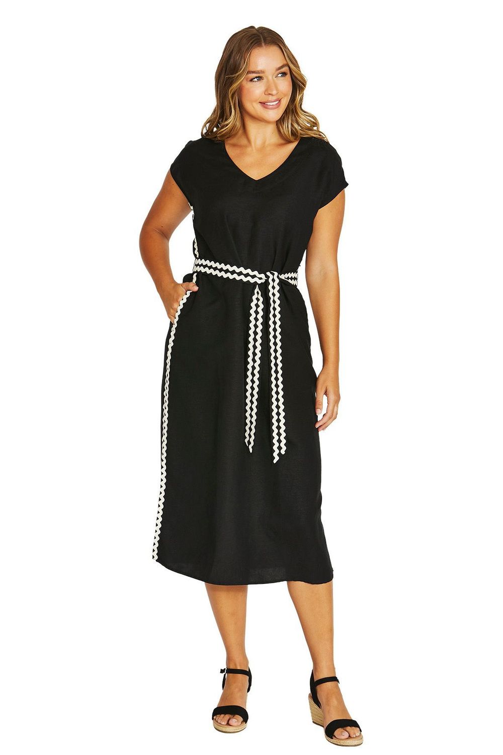 RIC RAC DETAIL DRESS, Colour: BLACK, Size: 8