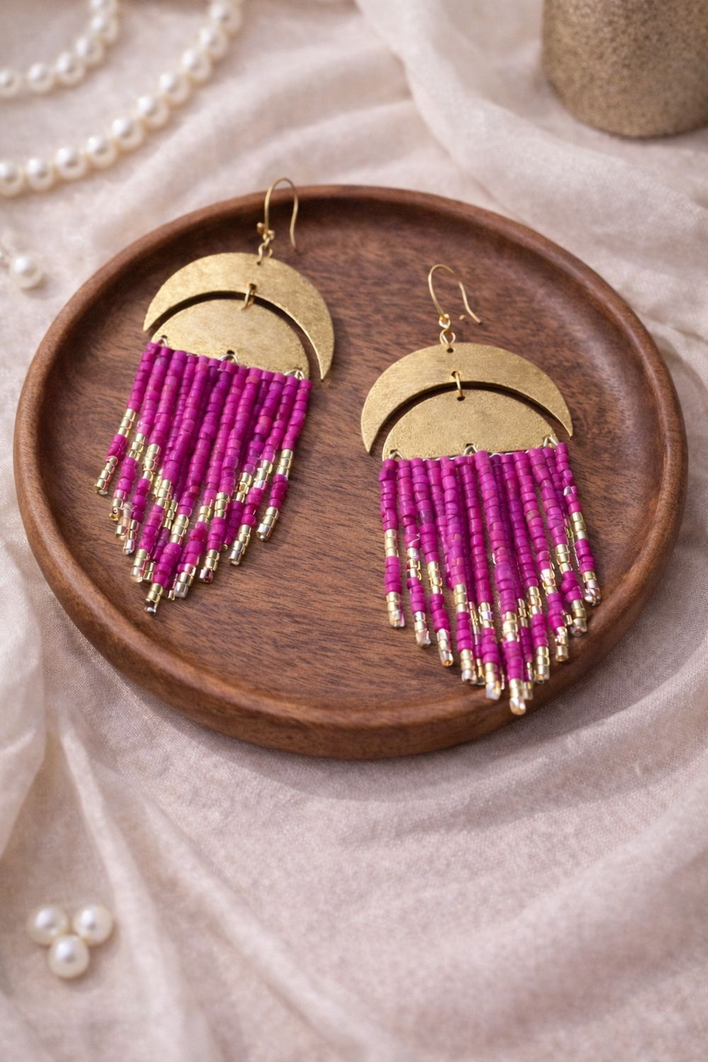 Boho Earrings Fuschia&amp;Gold