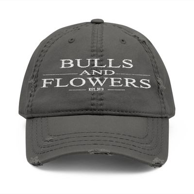 Bulls and Flowers Dad Hat | Distressed Embroidered Cap