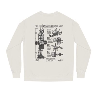 BAF Skuemy Unit 01 Skateboard Robot Diagram Sweatshirt | Vintage Tech Illustration