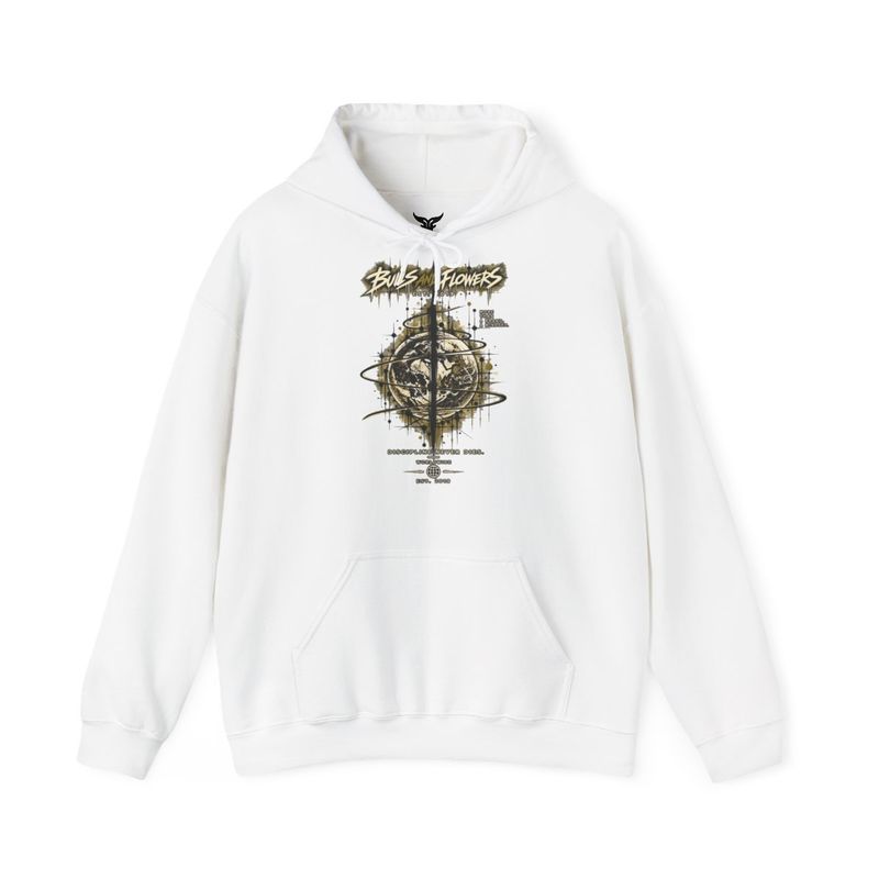 Distressed Compass Skull Hooded Sweatshirt | Grunge Nautical Graphic Distressed Compass Skull Hooded Sweatshirt | Grunge Nautical Graphic