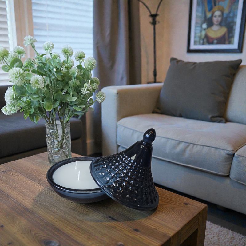 Embossed Tagine Glass Candle - Blue