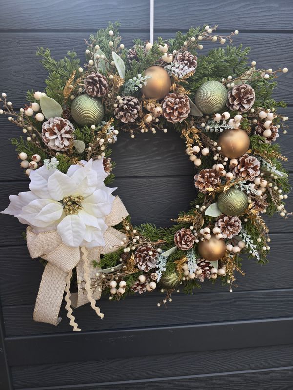 Luxury Real Touch Poinsettia Christmas Wreath