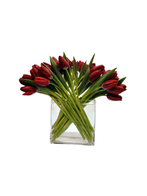 20 Red Tulips in Glass Vase – Elegant Romantic Statement 20 Red Tulips in Glass Vase – Elegant Romantic Statement