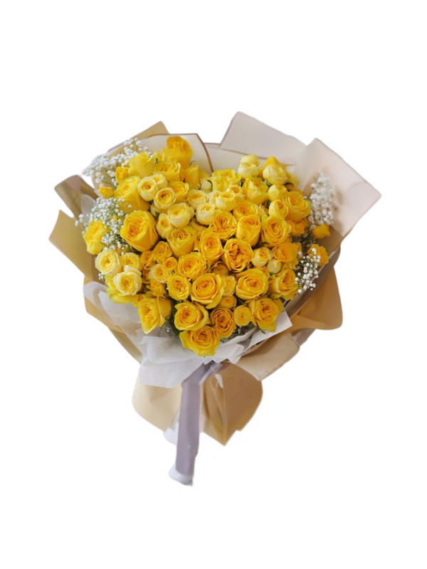 30 Yellow Roses with Gypsophila – Bright & Elegant Bouquet