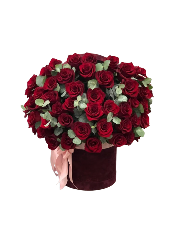 25 Red Roses with Eucalyptus Flower Arrangement
