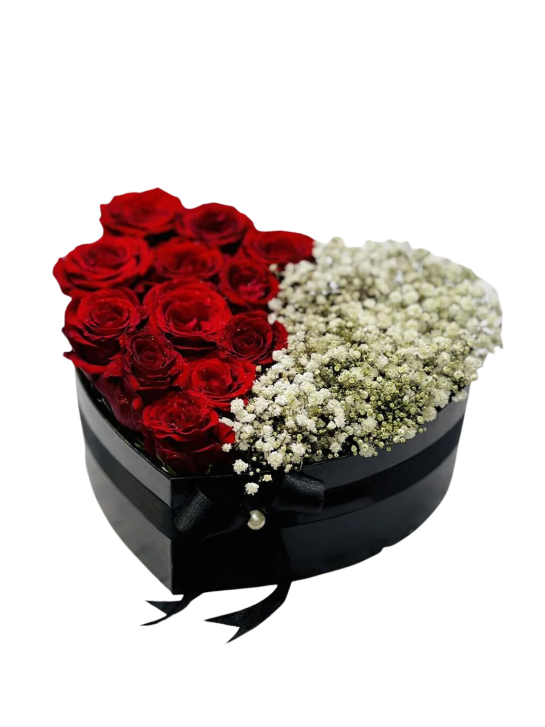 Rose and Gypsophila in a Heart-Shaped Box
