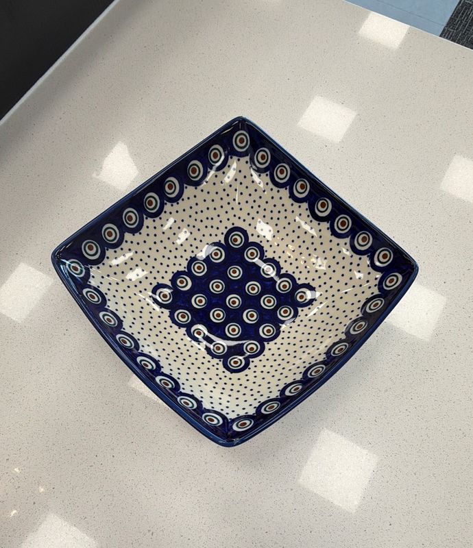 7.75in bowl square nut medium "Peacock Dot"