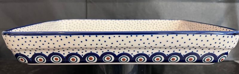 9in x 11in shallow baker rectangular (Peacock Dot)