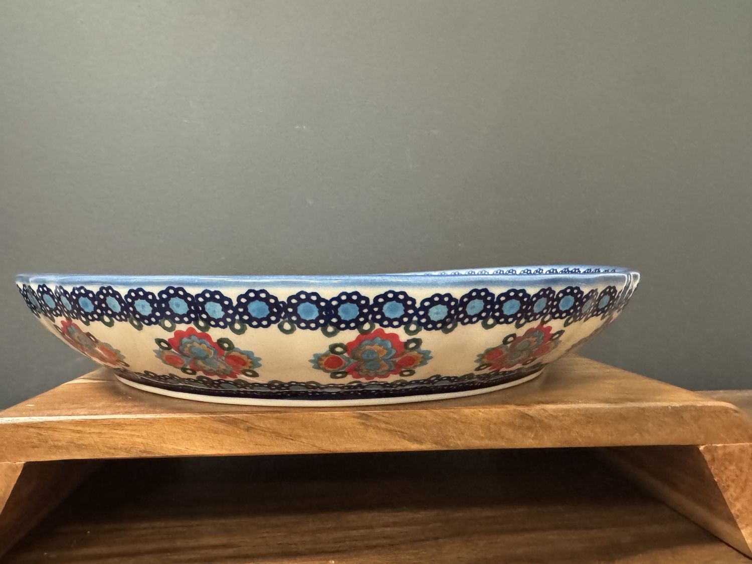 12.5" shallow round bowl (polish bouquet by Andy)