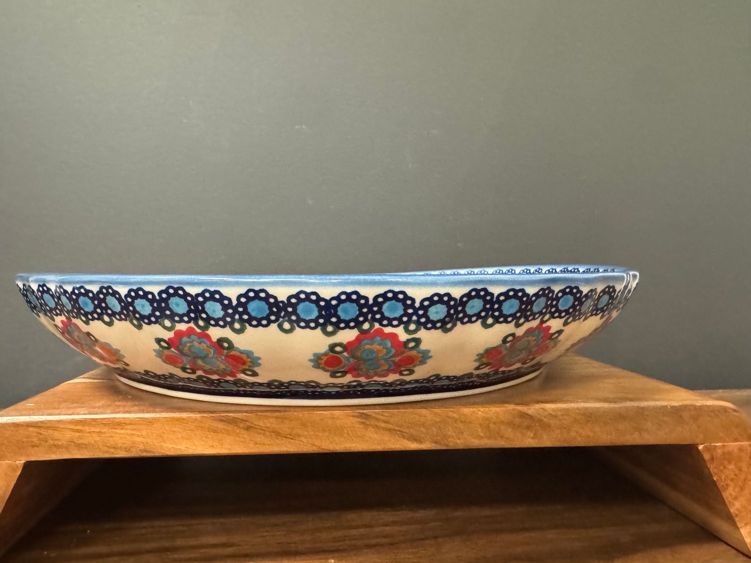 12.5" shallow round bowl (polish bouquet by Andy)