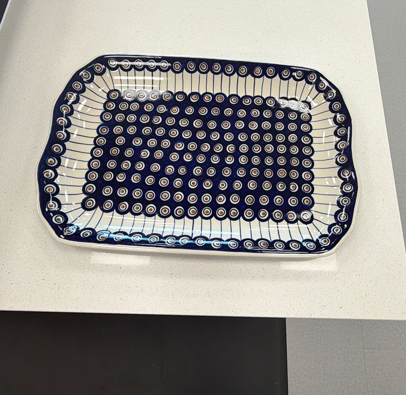 11.5in x 17in rectangular platter (peacock in line)
