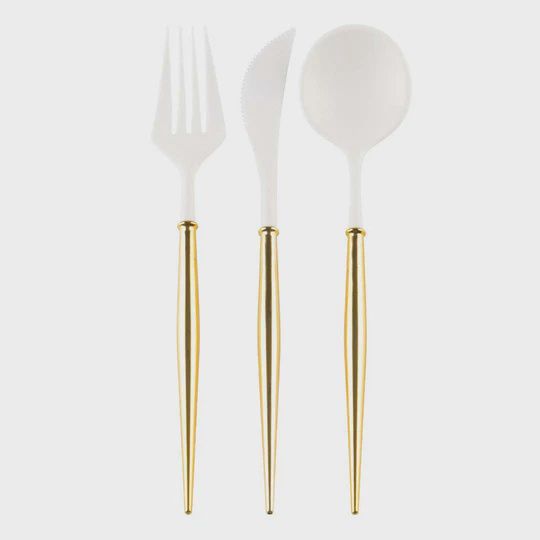 White Flatware- Gold handle-24pk