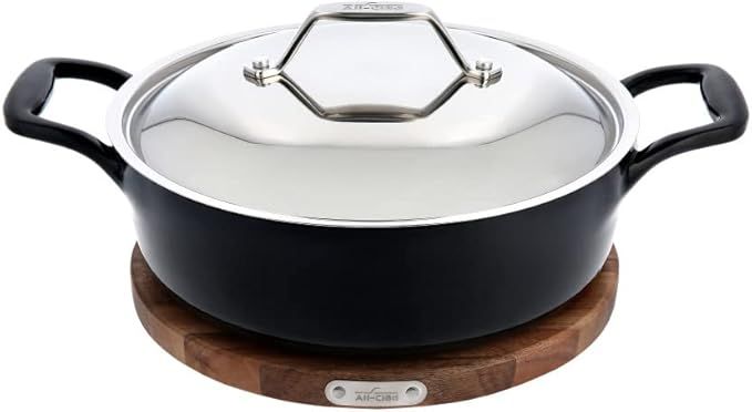 Cast Iron 10" Deep Skillet w/ Lid and Acacia Wood Trivet (RP $239.99)
