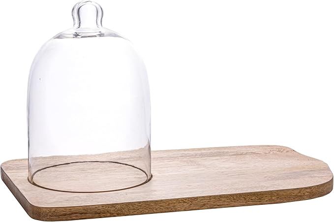 Mango Wood Tray with Glass Cloche