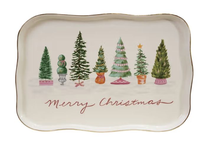 13"L Stoneware Platter "Merry Christmas", Multi Color