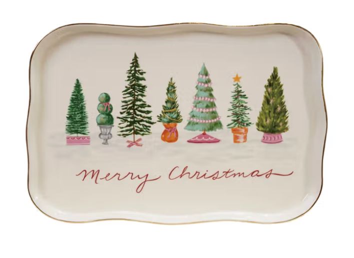 13"L Stoneware Platter "Merry Christmas", Multi Color