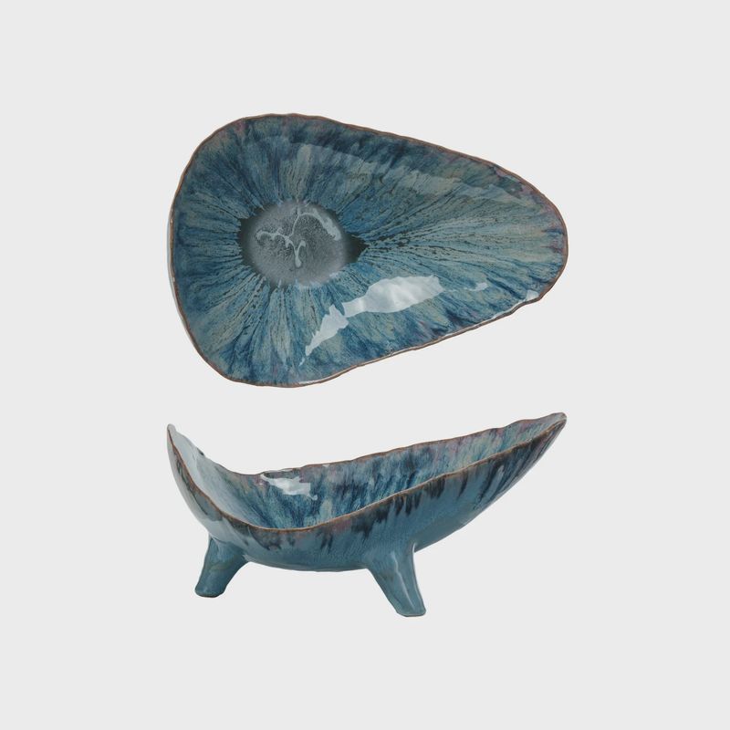 Stoneware Footed Bowl- Blue- 12"x 6.25"