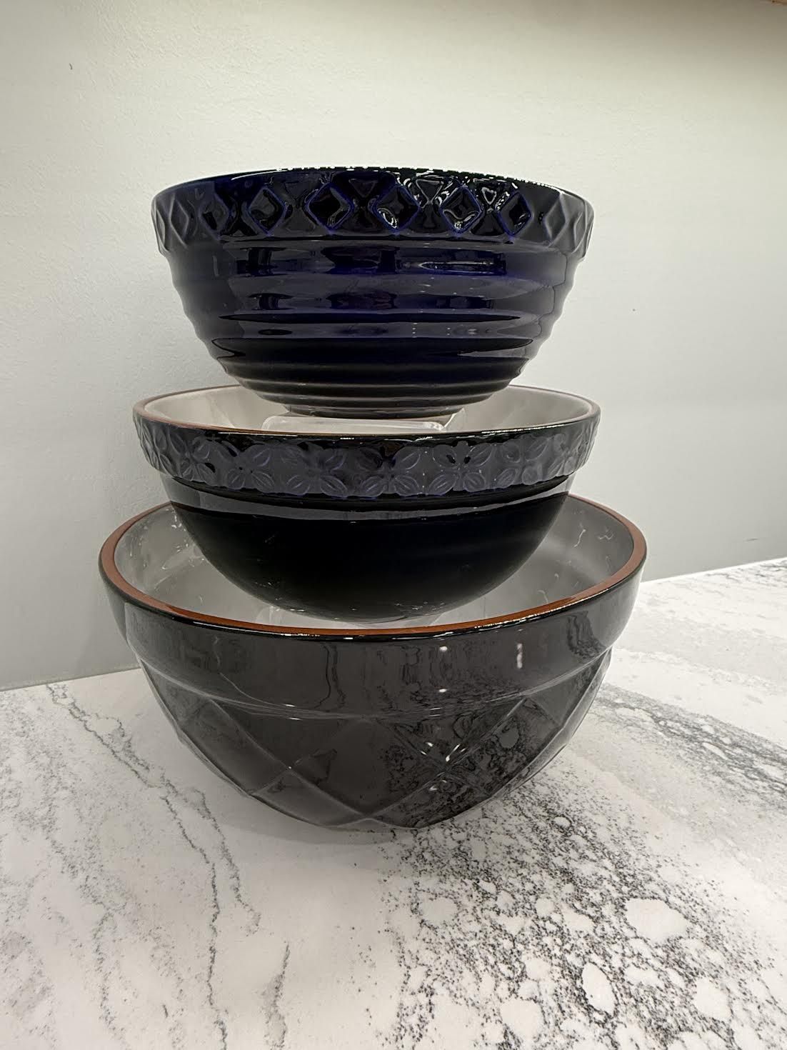 Embossed Bowl Set - Navy Blue - Set of 3