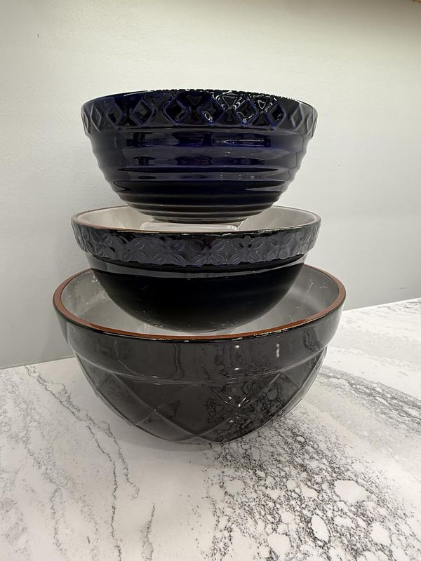 Embossed Bowl Set - Navy Blue - Set of 3
