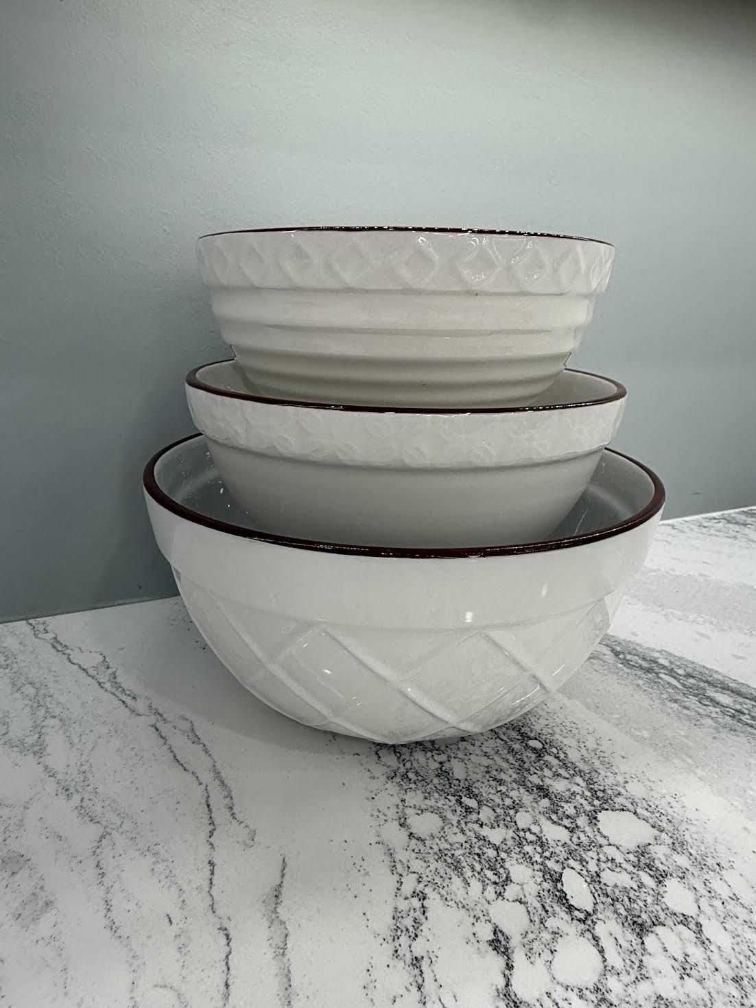 Embossed Bowl Set - White - Set of 3