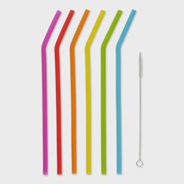 Silicone Drink Straws 10” - Set 6,W/Cleaning Brush