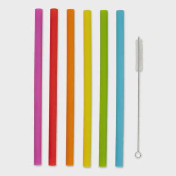 Silicone Smoothie Straws 10” - Set 6,W/Cleaning Brush
