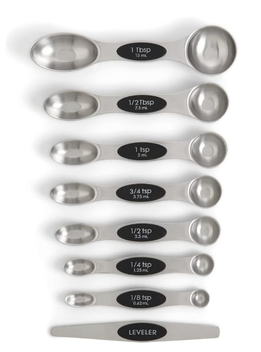 Magnetic measuring spoons - dual-sided w/ leveler