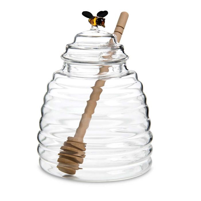 Glass honey jar and dipper set