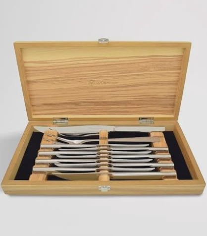 10pc stainless Mignon &amp; Carving Set Olivewood Box